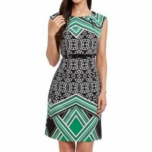 ILE New York Green & Black Geo Belted Sheath Dress